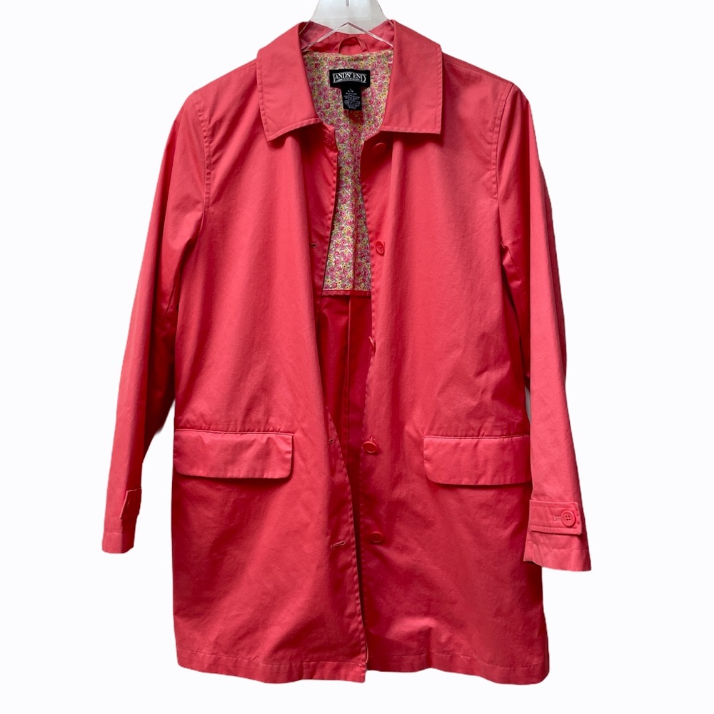 LANDS END JACKET S TRENCH RAINCOAT EPIC BY NEXTEC FABRIC CORAL ORANGE FL…